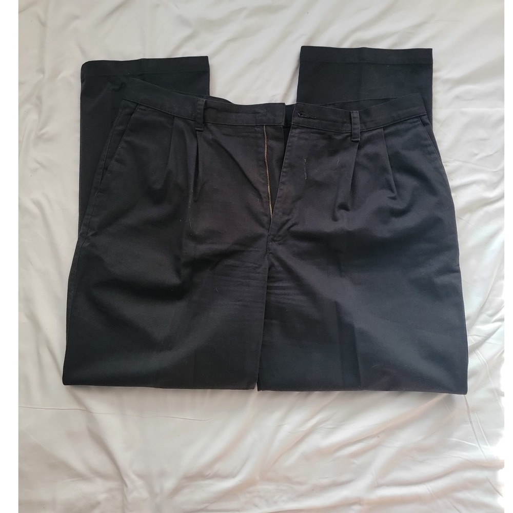 George Mens Pleated Front Chino Pants Black‎ 40x32 Straight Leg Dress Trousers